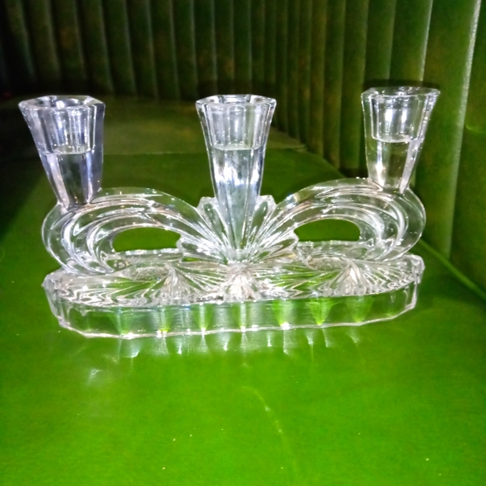 Vintage Bohemia Crystal Ingrid 3 Arms Candlestick Candle Holder
